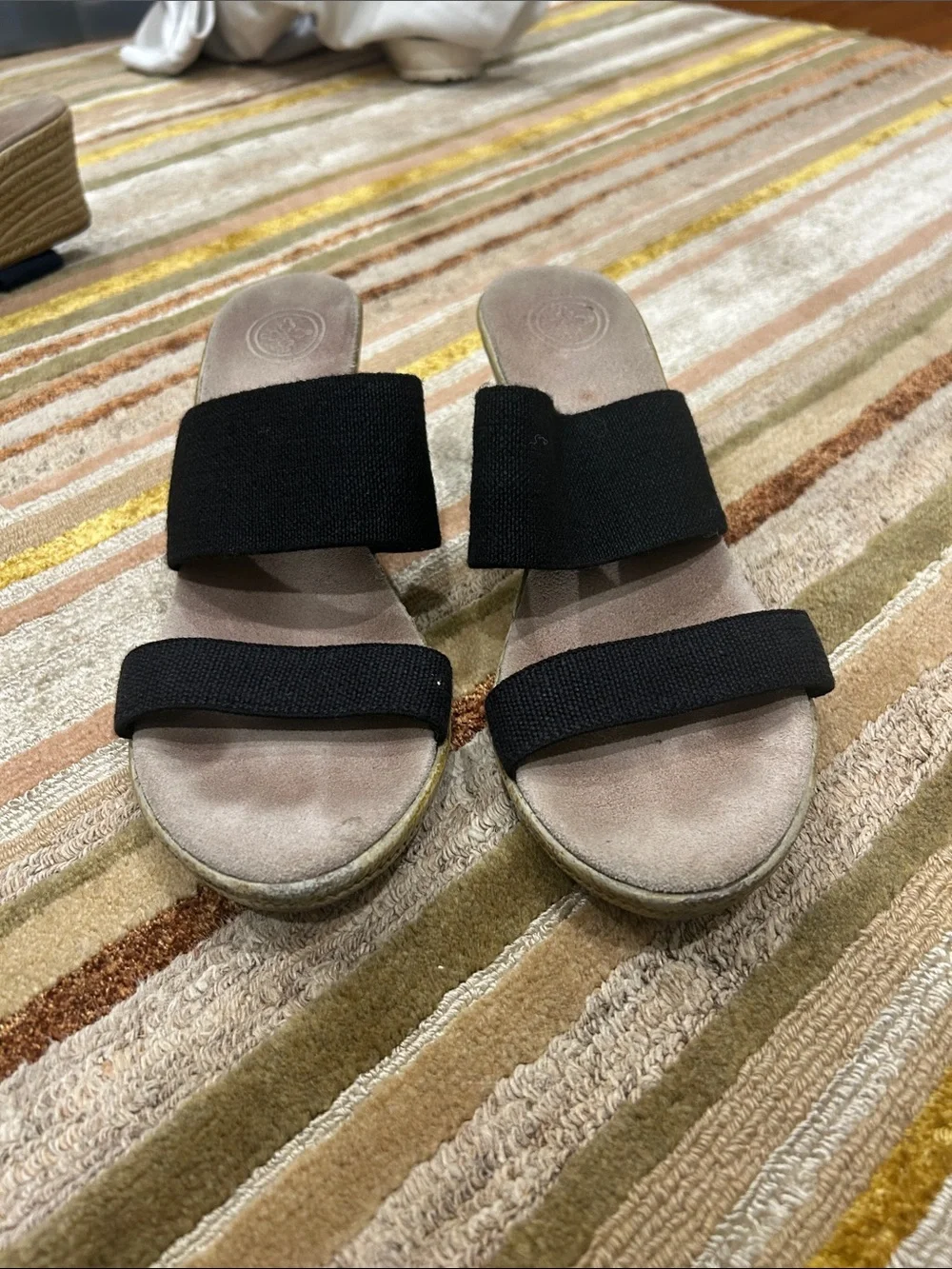 Black Elastic Wedge Slide Sandals